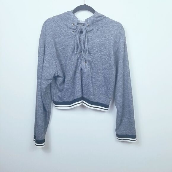 Fashion Nova Cropped Striped Hem Hoodie M#026 - Picture 1 of 12